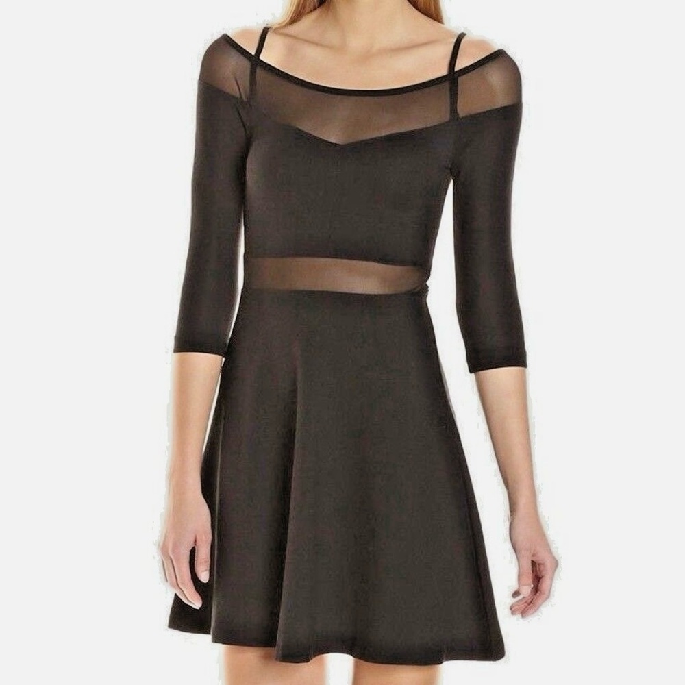 French Connection Black Mesh-Inset Mini Dress